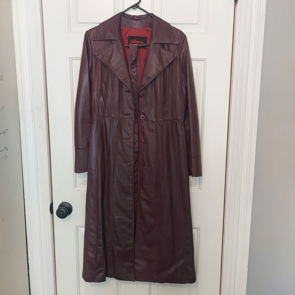 Vintage Burgundy Leather Trench Coat - Wilson